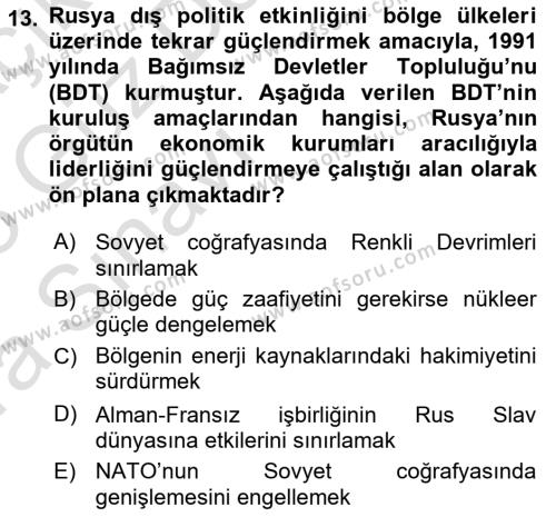 Orta Asya ve Kafkaslarda Siyaset Dersi 2022 - 2023 Yılı (Vize) Ara Sınavı 13. Soru