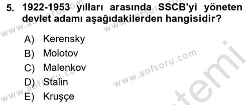 Orta Asya ve Kafkaslarda Siyaset Dersi 2022 - 2023 Yılı (Vize) Ara Sınavı 5. Soru