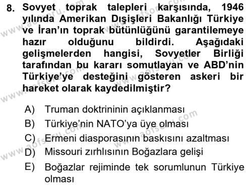 Orta Asya ve Kafkaslarda Siyaset Dersi 2022 - 2023 Yılı (Vize) Ara Sınavı 8. Soru