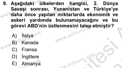 Orta Asya ve Kafkaslarda Siyaset Dersi 2022 - 2023 Yılı (Vize) Ara Sınavı 9. Soru