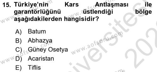 Orta Asya ve Kafkaslarda Siyaset Dersi 2022 - 2023 Yılı (Final) Dönem Sonu Sınavı 15. Soru