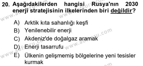 Orta Asya ve Kafkaslarda Siyaset Dersi 2022 - 2023 Yılı (Final) Dönem Sonu Sınavı 20. Soru