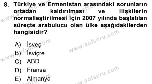 Orta Asya ve Kafkaslarda Siyaset Dersi 2022 - 2023 Yılı (Final) Dönem Sonu Sınavı 8. Soru