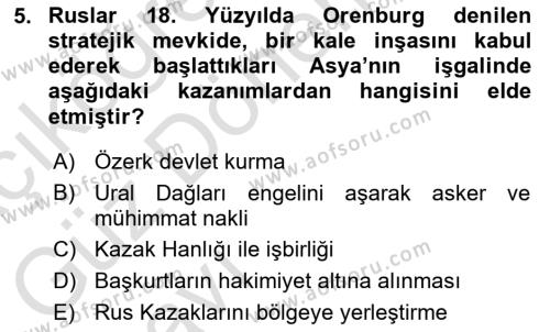 Orta Asya ve Kafkaslarda Siyaset Dersi 2023 - 2024 Yılı (Vize) Ara Sınavı 5. Soru