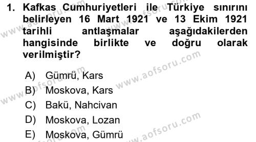 Orta Asya ve Kafkaslarda Siyaset Dersi 2024 - 2025 Yılı (Vize) Ara Sınavı 1. Soru