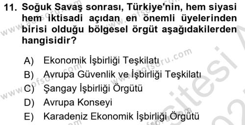 Orta Asya ve Kafkaslarda Siyaset Dersi 2024 - 2025 Yılı (Vize) Ara Sınavı 11. Soru