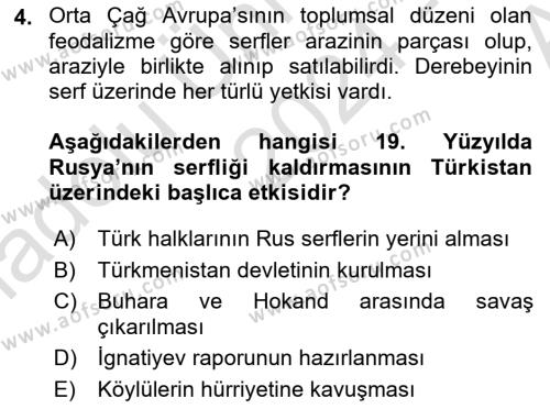 Orta Asya ve Kafkaslarda Siyaset Dersi 2024 - 2025 Yılı (Vize) Ara Sınavı 4. Soru