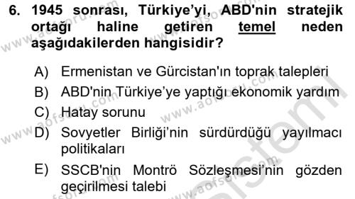 Orta Asya ve Kafkaslarda Siyaset Dersi 2024 - 2025 Yılı (Vize) Ara Sınavı 6. Soru