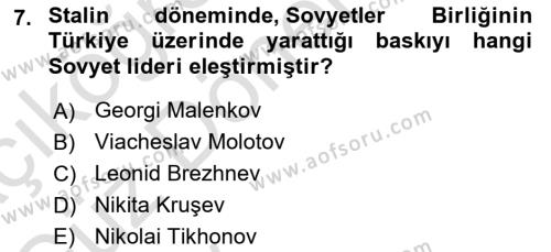 Orta Asya ve Kafkaslarda Siyaset Dersi 2024 - 2025 Yılı (Vize) Ara Sınavı 7. Soru