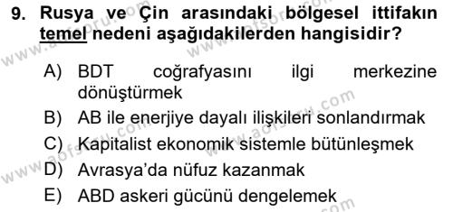 Orta Asya ve Kafkaslarda Siyaset Dersi 2024 - 2025 Yılı (Vize) Ara Sınavı 9. Soru