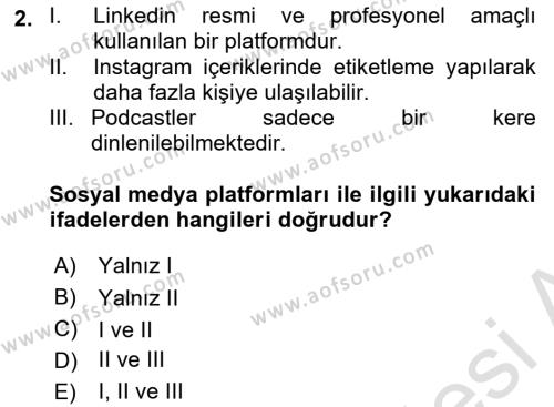 Sosyal Medyaya Giriş Dersi 2019 - 2020 Yılı (Final) Dönem Sonu Sınavı 2. Soru