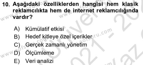 Sosyal Medyaya Giriş Dersi 2021 - 2022 Yılı Yaz Okulu Sınavı 10. Soru