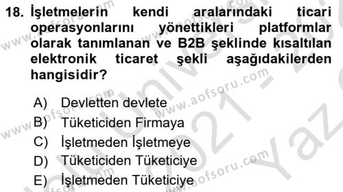 Sosyal Medyaya Giriş Dersi 2021 - 2022 Yılı Yaz Okulu Sınavı 18. Soru