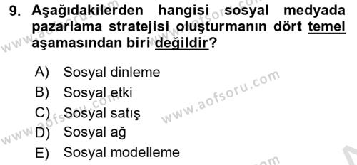 Sosyal Medyaya Giriş Dersi 2021 - 2022 Yılı Yaz Okulu Sınavı 9. Soru