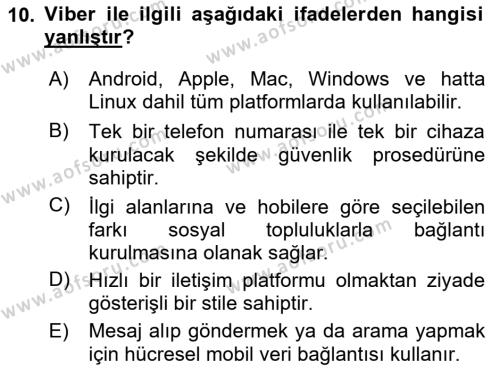 Sosyal Medya Platformları Dersi 2023 - 2024 Yılı (Vize) Ara Sınavı 10. Soru