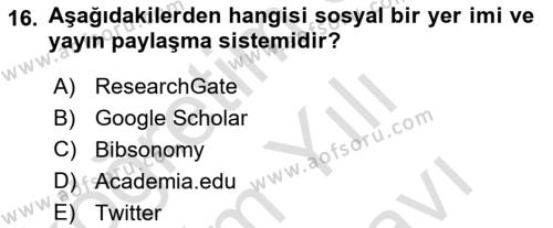 Sosyal Medya Platformları Dersi 2023 - 2024 Yılı (Vize) Ara Sınavı 16. Soru