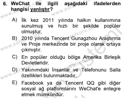 Sosyal Medya Platformları Dersi 2023 - 2024 Yılı (Vize) Ara Sınavı 6. Soru