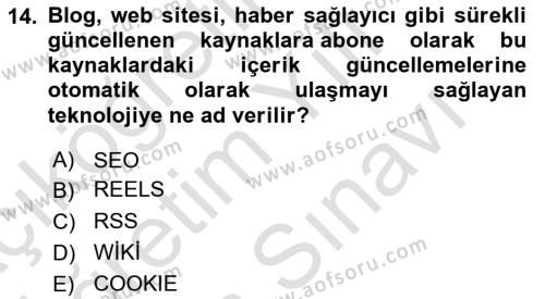 Dijital Çağda Reklam Dersi 2021 - 2022 Yılı (Vize) Ara Sınavı 14. Soru