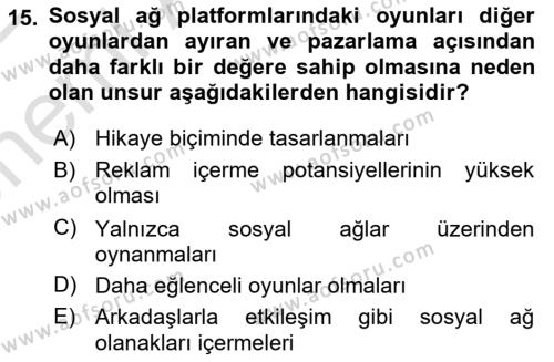 Dijital Çağda Reklam Dersi 2021 - 2022 Yılı (Vize) Ara Sınavı 15. Soru