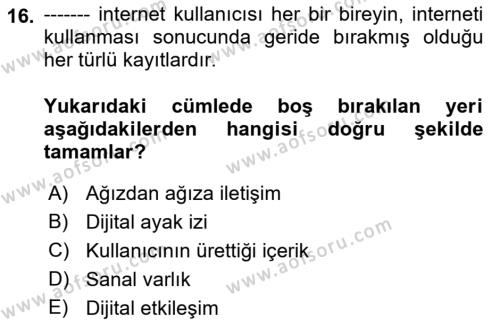 Dijital Çağda Reklam Dersi 2021 - 2022 Yılı (Vize) Ara Sınavı 16. Soru