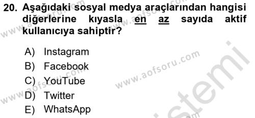 Dijital Çağda Reklam Dersi 2021 - 2022 Yılı (Vize) Ara Sınavı 20. Soru