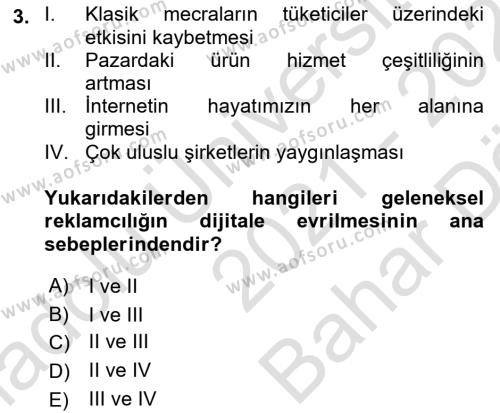 Dijital Çağda Reklam Dersi 2021 - 2022 Yılı (Vize) Ara Sınavı 3. Soru