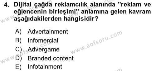 Dijital Çağda Reklam Dersi 2021 - 2022 Yılı (Vize) Ara Sınavı 4. Soru