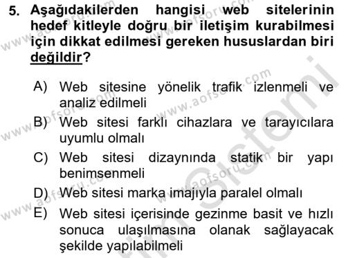 Dijital Çağda Reklam Dersi 2021 - 2022 Yılı (Vize) Ara Sınavı 5. Soru