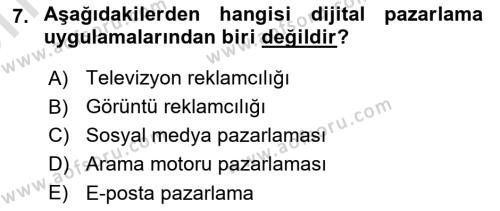 Dijital Çağda Reklam Dersi 2021 - 2022 Yılı (Vize) Ara Sınavı 7. Soru