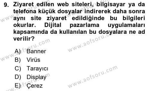 Dijital Çağda Reklam Dersi 2021 - 2022 Yılı (Vize) Ara Sınavı 9. Soru