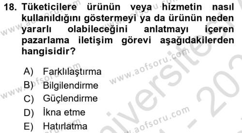 Dijital Çağda Reklam Dersi 2021 - 2022 Yılı (Final) Dönem Sonu Sınavı 18. Soru