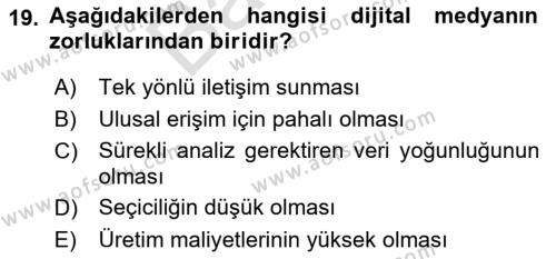 Dijital Çağda Reklam Dersi 2021 - 2022 Yılı (Final) Dönem Sonu Sınavı 19. Soru