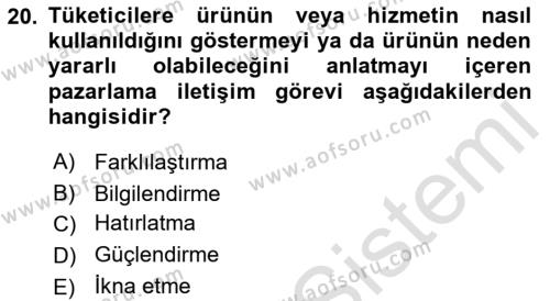 Dijital Çağda Reklam Dersi 2021 - 2022 Yılı Yaz Okulu Sınavı 20. Soru