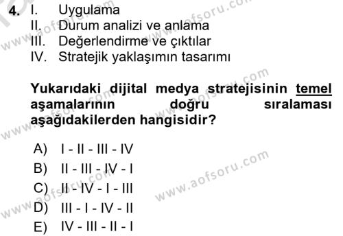 Dijital Çağda Reklam Dersi 2021 - 2022 Yılı Yaz Okulu Sınavı 4. Soru