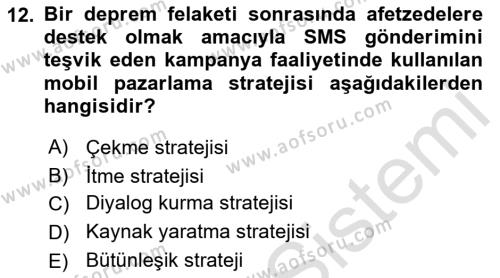 Dijital Çağda Reklam Dersi 2022 - 2023 Yılı Yaz Okulu Sınavı 12. Soru