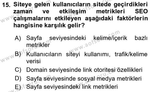 Dijital Çağda Reklam Dersi 2022 - 2023 Yılı Yaz Okulu Sınavı 15. Soru