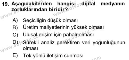 Dijital Çağda Reklam Dersi 2022 - 2023 Yılı Yaz Okulu Sınavı 19. Soru