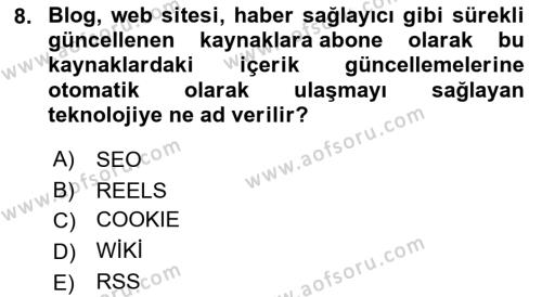 Dijital Çağda Reklam Dersi 2022 - 2023 Yılı Yaz Okulu Sınavı 8. Soru