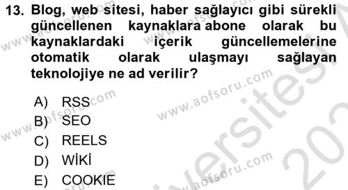 Dijital Çağda Reklam Dersi 2023 - 2024 Yılı (Vize) Ara Sınavı 13. Soru