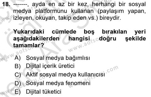 Dijital Çağda Reklam Dersi 2023 - 2024 Yılı (Vize) Ara Sınavı 18. Soru