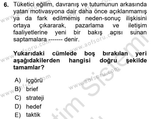 Dijital Çağda Reklam Dersi 2023 - 2024 Yılı (Vize) Ara Sınavı 6. Soru