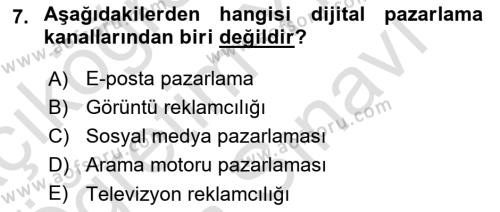 Dijital Çağda Reklam Dersi 2023 - 2024 Yılı (Vize) Ara Sınavı 7. Soru