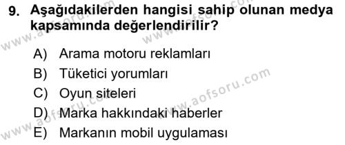 Dijital Çağda Reklam Dersi 2023 - 2024 Yılı (Vize) Ara Sınavı 9. Soru