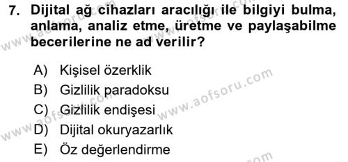 Dijital Medya ve Tüketici Dersi 2022 - 2023 Yılı (Final) Dönem Sonu Sınavı 7. Soru