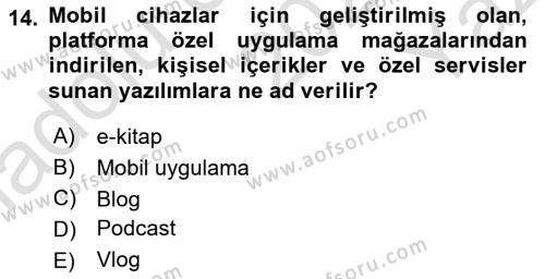 Dijital Medya ve Tüketici Dersi 2022 - 2023 Yılı Yaz Okulu Sınavı 14. Soru