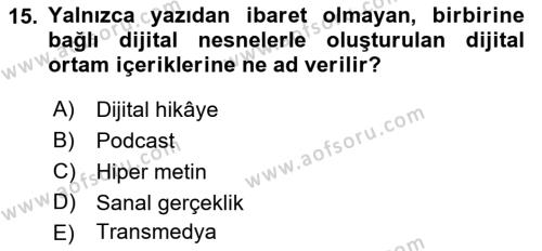 Dijital Medya ve Tüketici Dersi 2022 - 2023 Yılı Yaz Okulu Sınavı 15. Soru