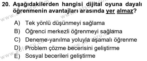 Dijital Medya ve Tüketici Dersi 2022 - 2023 Yılı Yaz Okulu Sınavı 20. Soru