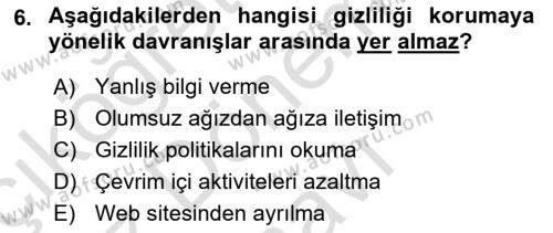 Dijital Medya ve Tüketici Dersi 2023 - 2024 Yılı (Final) Dönem Sonu Sınavı 6. Soru