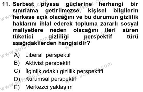 Dijital Medya ve Tüketici Dersi 2023 - 2024 Yılı Yaz Okulu Sınavı 11. Soru