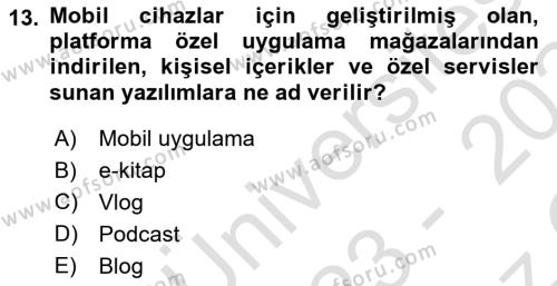 Dijital Medya ve Tüketici Dersi 2023 - 2024 Yılı Yaz Okulu Sınavı 13. Soru